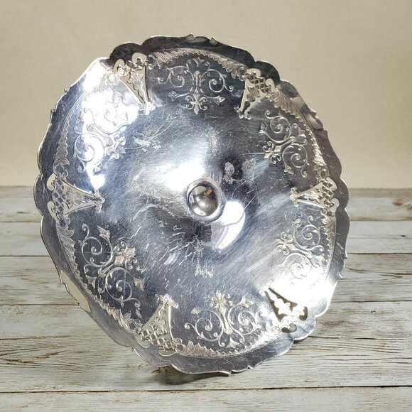 Forbes Meriden Britannia Scalloped Silver Plate Open Compote Pierced Footed Dish - Picture 7 of 10